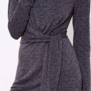 Loft Gray & black polka dot faux wrap dress Sz.14P